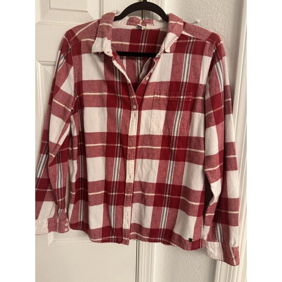 Roxy Red & White Plaid Button-Up Shirt Size child xl/adult Small‎ - Picture 1 of 6